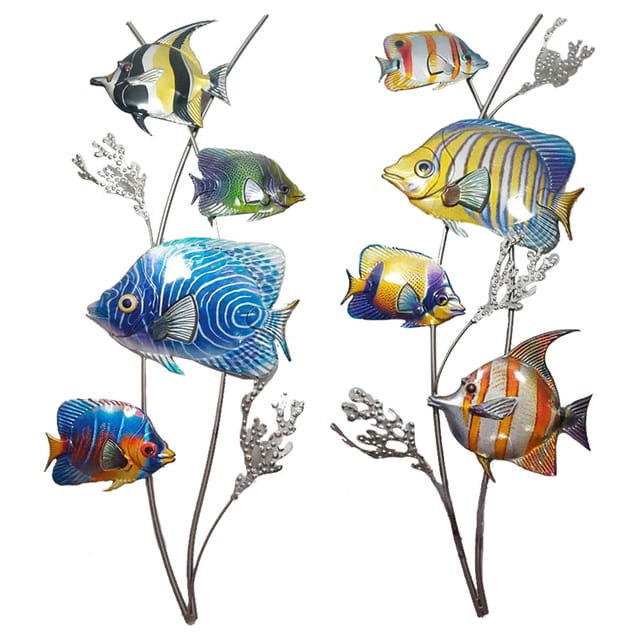 Etc-shop - 2er Set Außen Wand Behang Garten Dekoration Fische Design Metall Bilder mehrfarbig