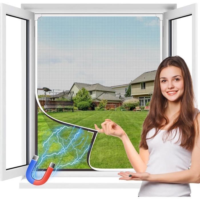 Fenster-moskitonetz – Magnetisches Moskitonetz – 130 X 150 Cm – Fiberglas – Einfache Montage – Grau