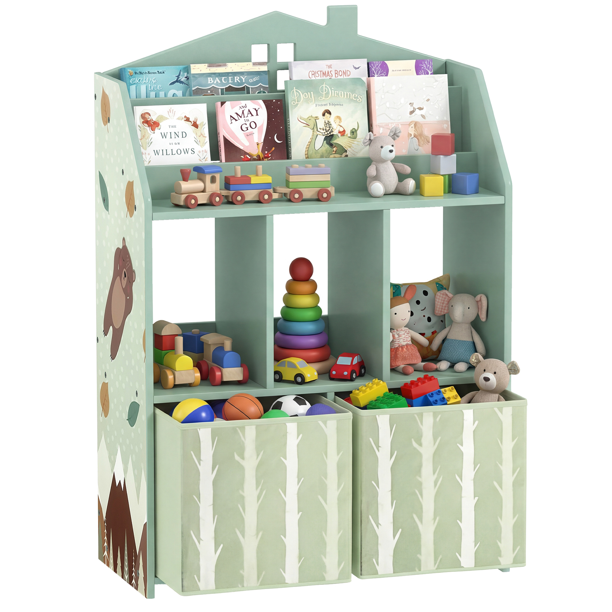 Kinderbücherregal Aus Mdf Mit 2 Schubladen Für Das Schlafzimmer, Grün