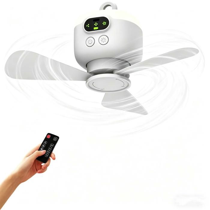Mini-deckenventilator – 8000 Mah – Eingebautes Led-licht – Fernbedienung – Für Zelt, Camping, Schlafzimmer, Studentenwohnheim