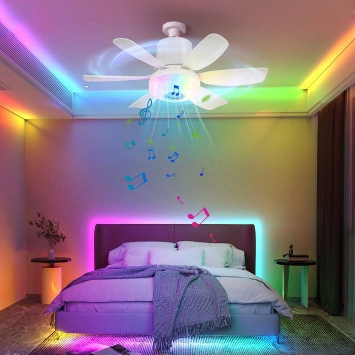 Leiser Deckenventilator Mit Dimmbarer Rgb-beleuchtung, 3 Geschwindigkeitsstufen, Musikplayer, Fernbedienung Und App-steuerung, Led-deckenleuchte