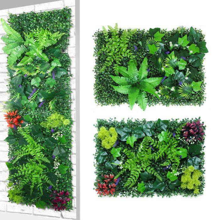 Künstliche Grüne Wand (für Drinnen Und Draußen): Set Aus 2 Modularen Paneelen, Designerrahmen, Einfach Zu Installieren (wohnzimmer/büro/garten/balkon)