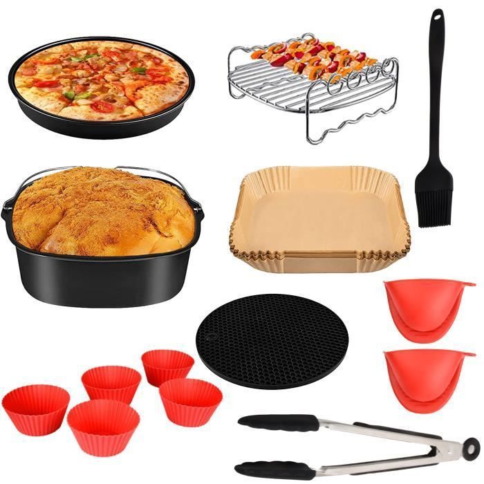 Zubehörset Für Heißluftfritteusen – Quadratisch – 8 Zoll – Kohlenstoffstahl – Silikon – Edelstahl