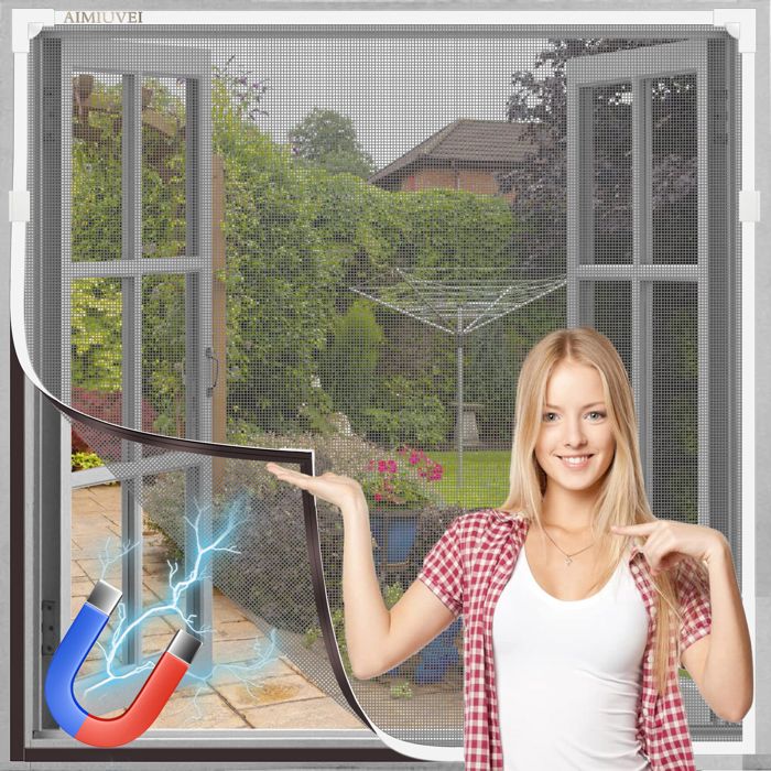 Fenster-moskitonetz – Aimiuvei – 130 X 150 Cm – Verstellbar – Magnetisch – Weißer Rahmen