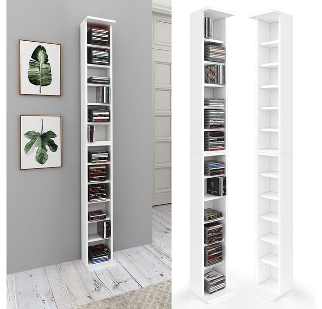 Vitalispa - CD-Regal , Weiß, 21 x 91.8 cm Groß 2er set, Vicco