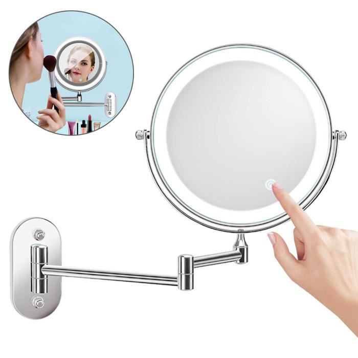 Badezimmerspiegel – Wandmontage – 5-fache Vergrößerung – Dimmbare Led-beleuchtung – 360° Drehbar