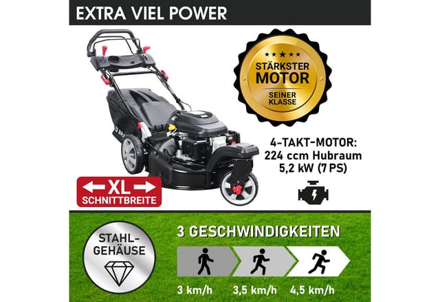 Rasenmäher Benzin Trike 5,2kW(7PS) mit variablen Antrieb 53cm Schnittbreite 224ccm Stahlgehäuse 60L Fangkorb 4-Takt Motor tüv - Brast