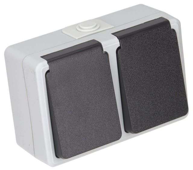 ETT - mcpower Feuchtraum-Doppelsteckdose Taff, 16A/250V, IP44, ap, grau