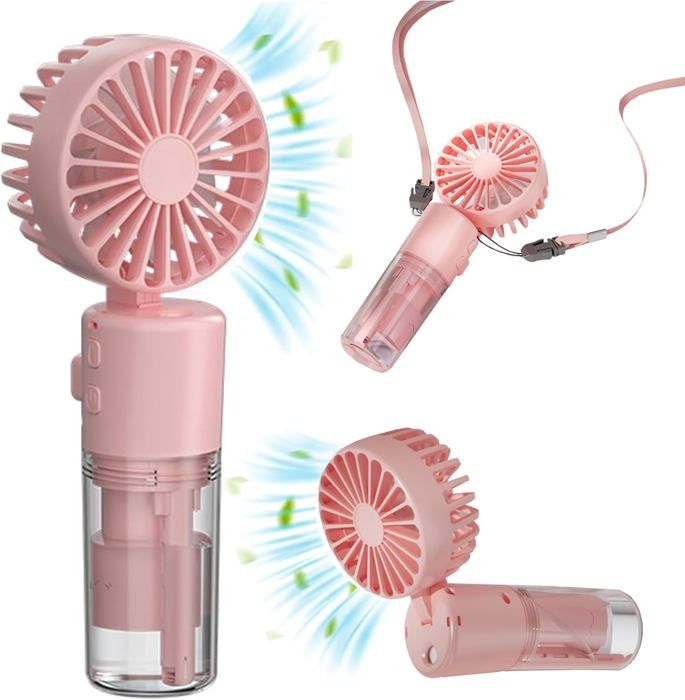 Tragbarer Sprühventilator – Aveki – Wiederaufladbar – 4 Geschwindigkeitsstufen – Zusammenklappbar – Rosa