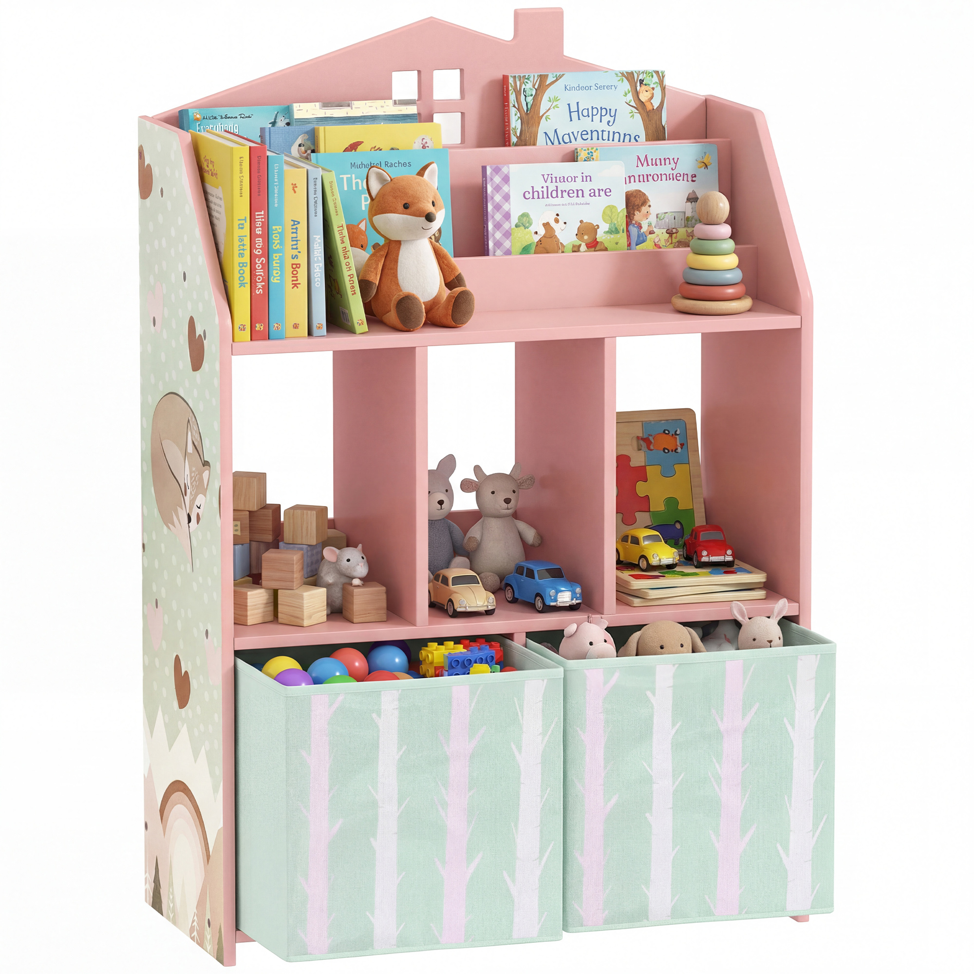 Kinderbücherregal Aus Mdf Mit 2 Schubladen Für Das Kinderzimmer, Rosa