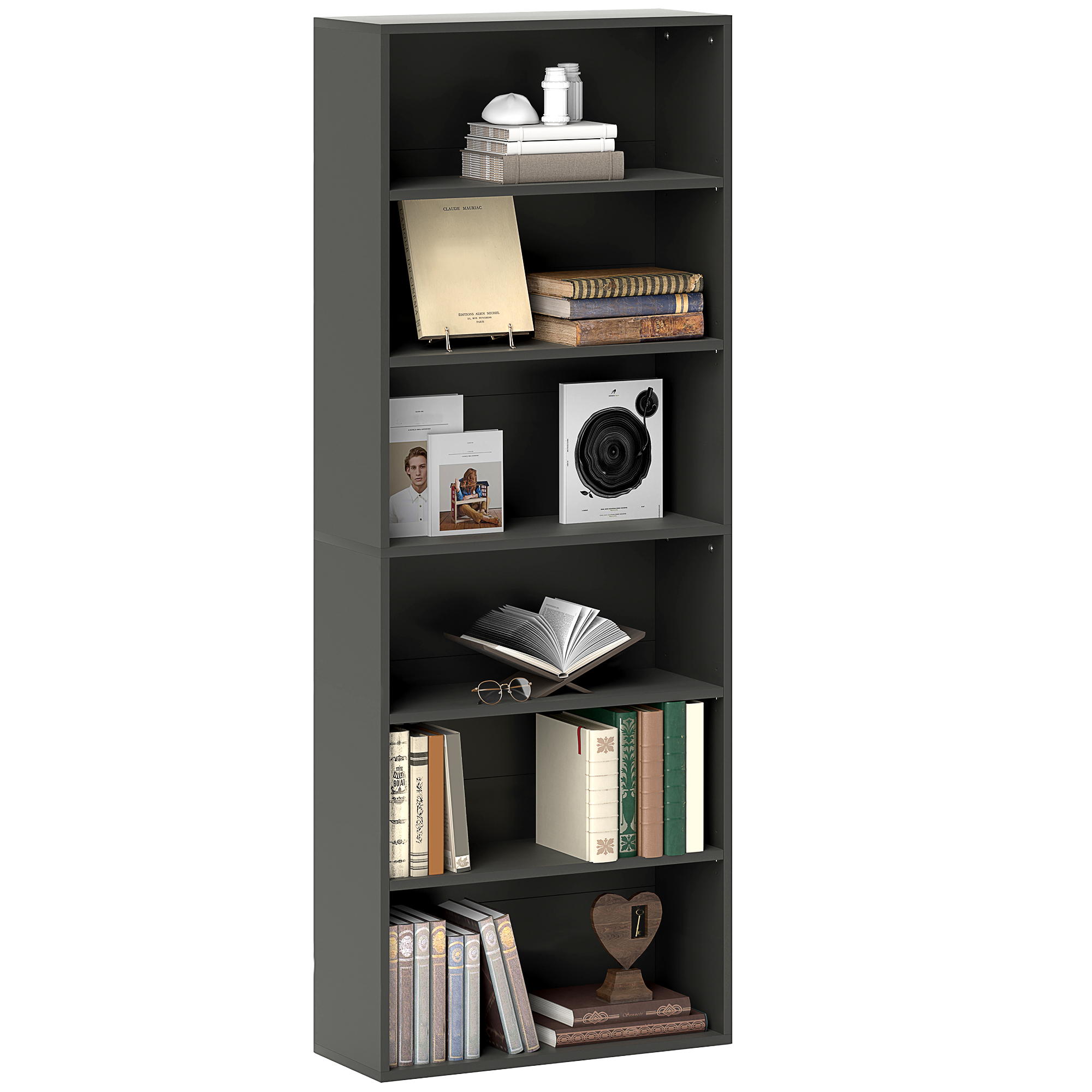 Bücherregal Mit 6 Ebenen Aus Holzwerkstoff Für Das Wohnzimmer, Schwarz, 60 Cm
