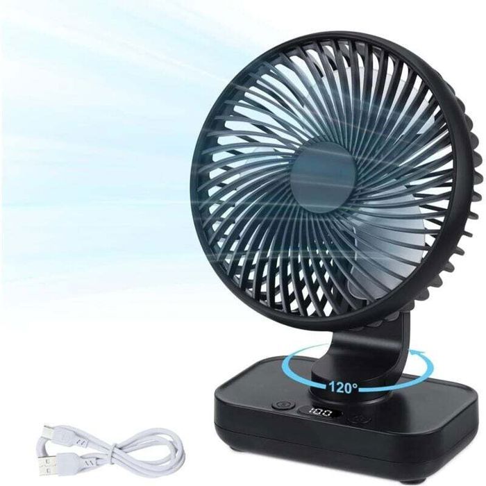 Tragbarer Usb-tischventilator – Pzcc – Ultraleise – 12000-mah-akku – 5 Geschwindigkeitsstufen – 13 Cm
