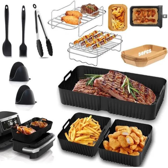 Zubehör Für Heißluftfritteusen – Marsee – 14-teilig – Silikon – Edelstahl – Kompatibel Mit Ninja Foodi 10,4 L