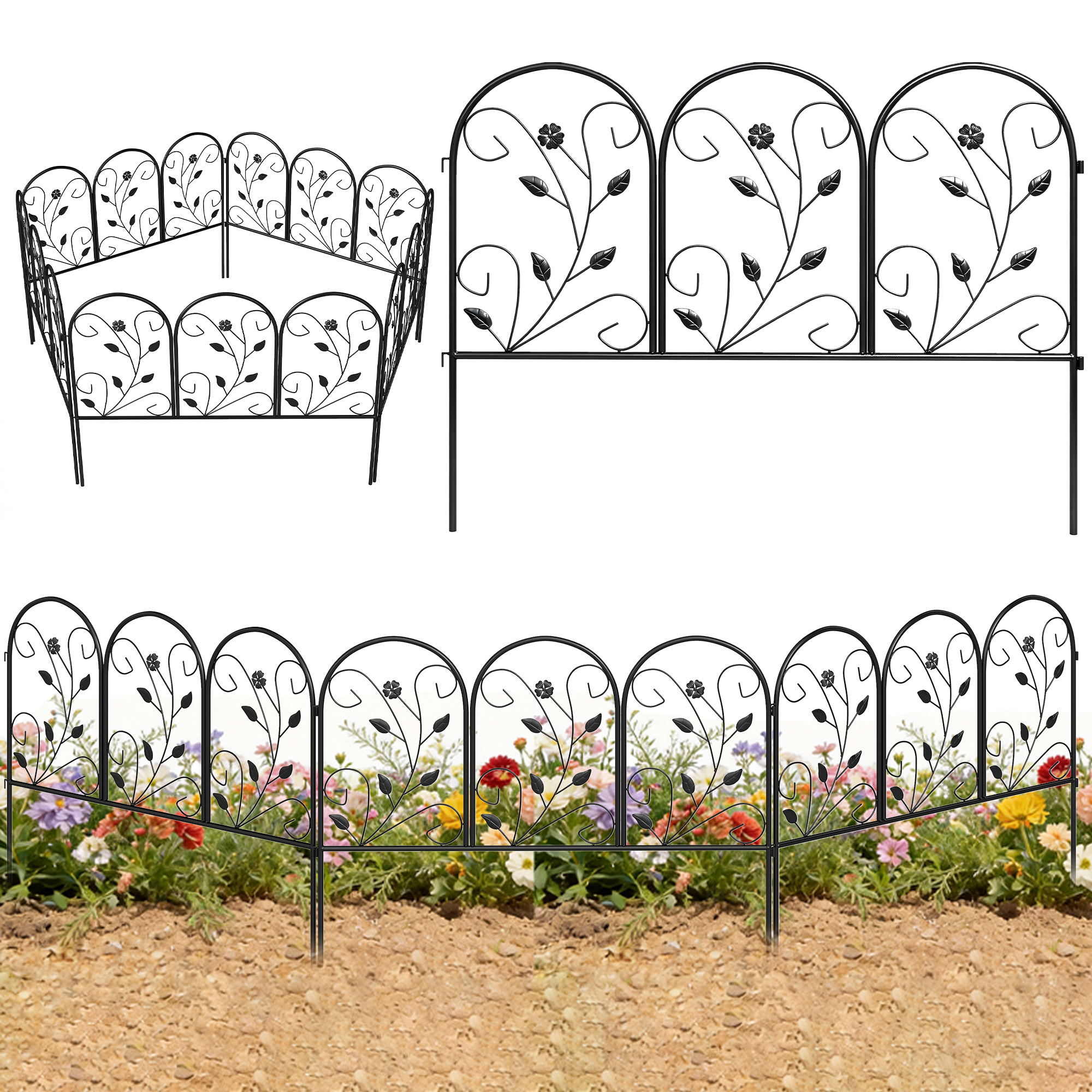Recinzione Da Giardino Nera In Metallo Antiruggine, 5 Pannelli