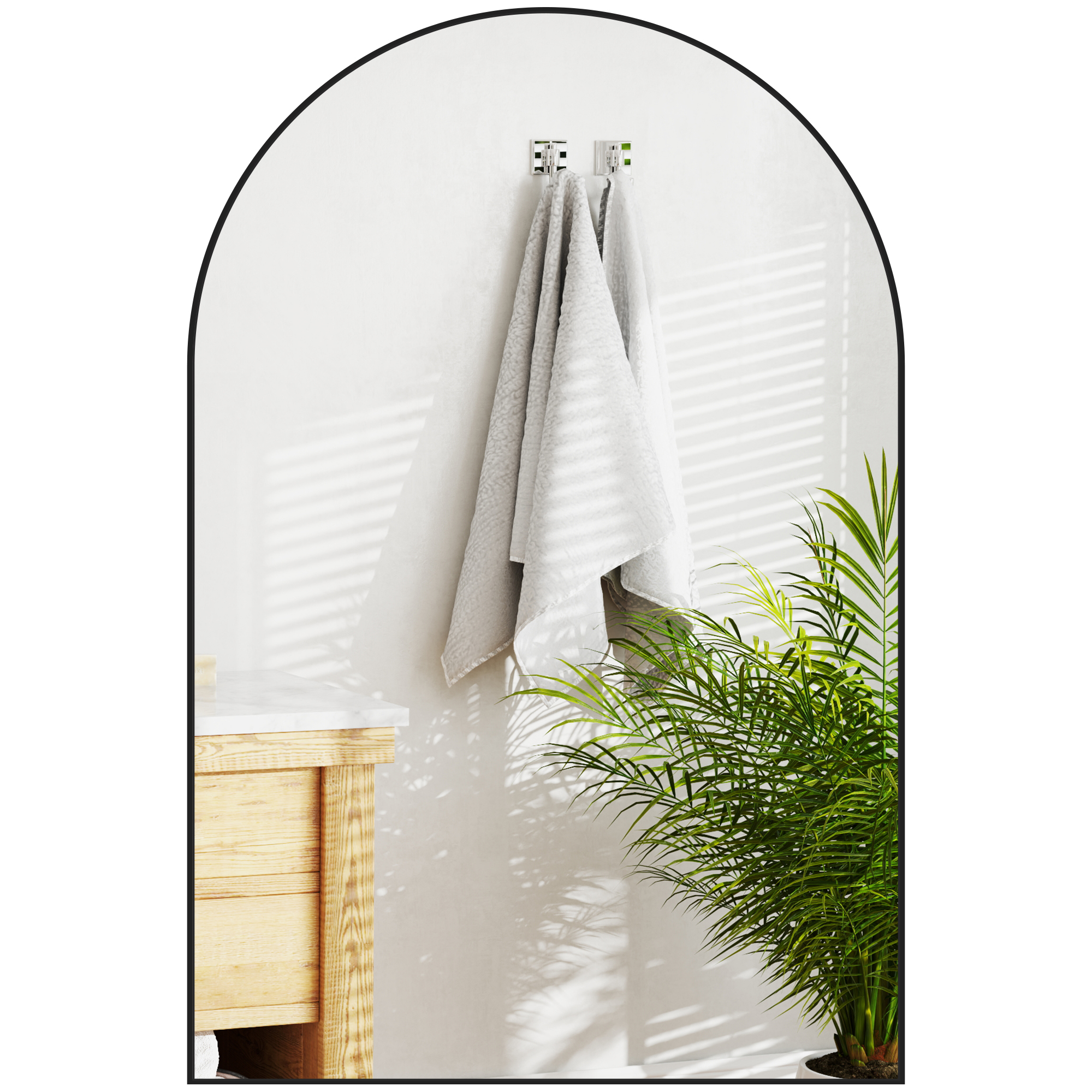 Specchio Da Parete Arcuato Con Cornice In Alluminio Per Ingresso, Nero, 60 X 90 Cm