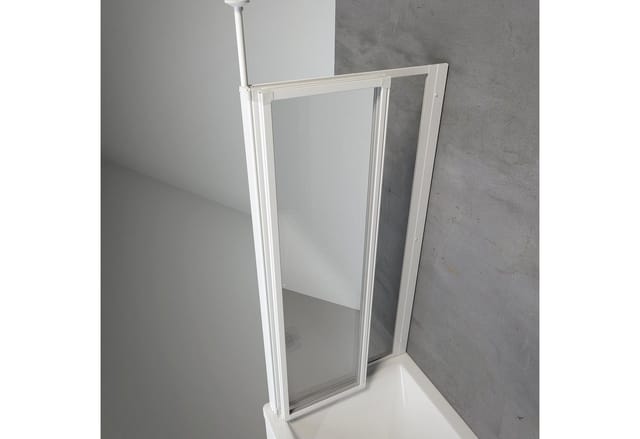 Duschwand mit Seitenwand, 3-teilig faltbar - Breite: 129 cm, Höhe: 140 cm, Glas: 3 mm Sicherheitsglas Klar Hell, Profil: Alpin Weiß, geeignet für