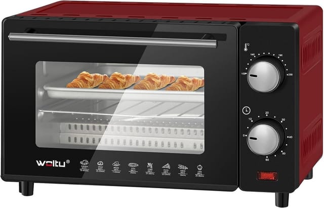 Minibackofen 10 Liter, 650 Watt Toasterofen Pizzaofen Backblech mit Timer rot - Woltu