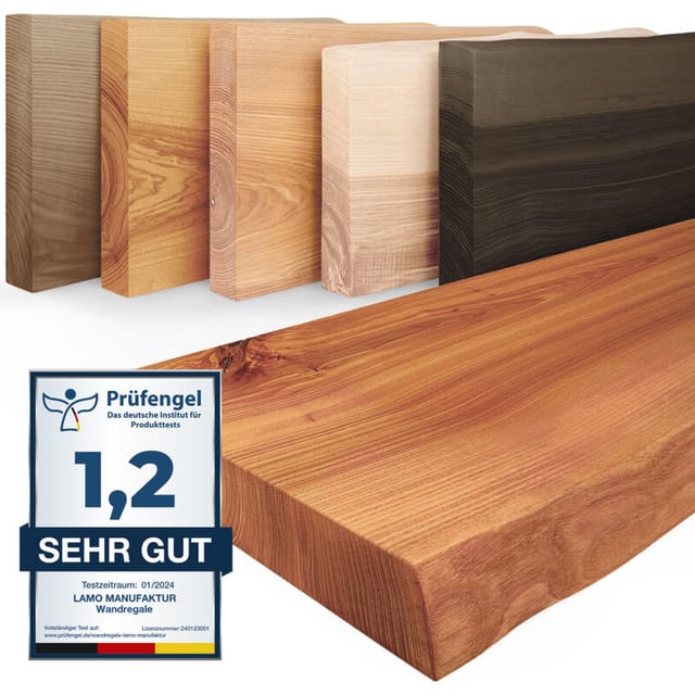 Wandregal Holz Baumkante Regal Farbe: Dunkel Pure: ohne Montage Set 40 cm - Lamo Manufaktur