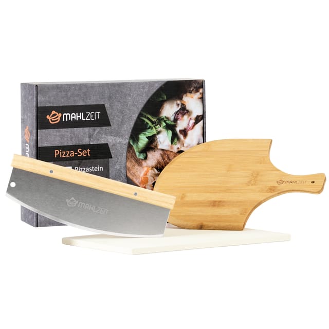 Mahlzeit - 3-teiliges Pizza Set 40 x 30 cm Pizzastein mit Schaufel und Messer