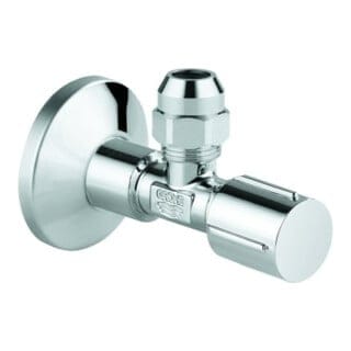 Eckventil Quetschverschraubung chrom mit Schubrosette