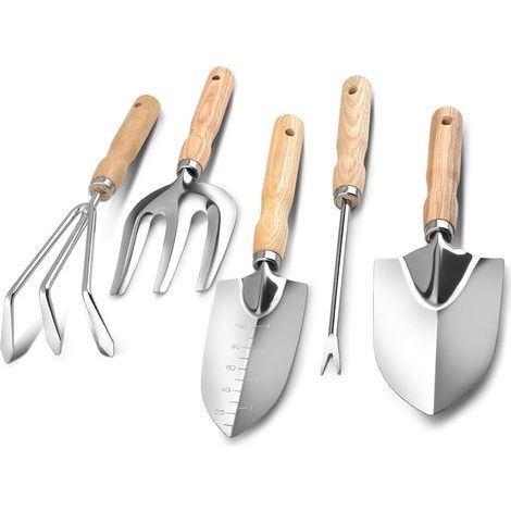 Lot 5 Outils Jardin Inox Kit Plantation Main Robuste Durable