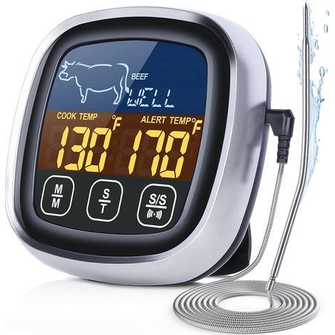 Digitales Fleischthermometer Zum Kochen, Großes Lcd-touchscreen-display, Sofortanzeige-lebensmittelthermometer Mit Hintergrundbeleuchtung, Lange Sonde, Kochtimer, Kochthermometer
