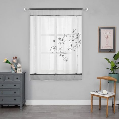 Gestickter Vorhang Mit Blumenmuster, Ideal Für Schlafzimmer, Badezimmer Oder Balkon, 80 X 120 Cm, Grau