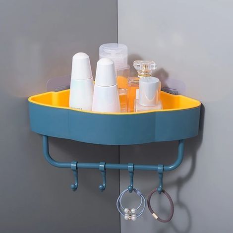 Étagère D'Angle Murale En Plastique Étagère De Rangement Triangulaire Sans Poinçon Avec Crochets Étagère De Rangement Pour Shampooing Et Gel Douche Étagères De Salle De Bain Vert