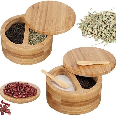 Gewürzbox Mit Zwei Fächern, Gewürzbehälter, Zuckerstreuer, Salzstreuer, Pfefferstreuer, Würzmittelbox, Holzbehälter