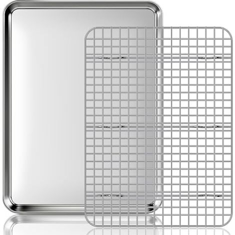 Backblech Mit Kühlgitter: Ein Set Aus Edelstahl-backblechen Und -grillrosten, Geeignet Zum Braten, Kochen Und Grillen, 40,5 X 30,5 X 2,5 Cm