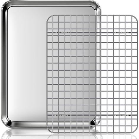 Backblech Mit Kühlgitter: Ein Set Aus Edelstahl-backblechen Und -grillrosten, Geeignet Zum Braten, Kochen Und Grillen, 31,5 X 24,5 X 2,5 Cm