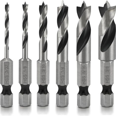 6-teiliges Set Mit Versetzten Bohrern, 1/4"-sechskantschaft-holzbohrern, Hss-spiralbohrern, Kurzen Sechskantschaftbohrern Für Holz Und Weichmetalle