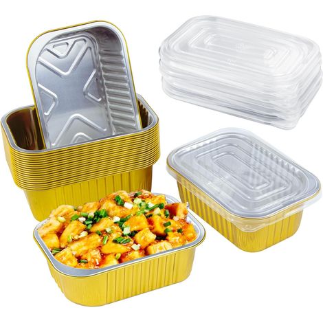 Packung Mit 20 Einweg-aluminiumschüsseln Mit Deckel, 680 Ml, Einweg-aluminiumfolienschüsseln, Geeignet Zum Kochen Und Backen, 16 X 11 X 5,5 Cm