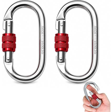 2-teiliges Sicherheitskarabiner-set, 25 Kn Zugfestigkeit, Kletterkarabiner, Rutschfest Und Korrosionsbeständig, Geeignet Für Hängematten, Schaukeln, Camping, Wandern, Luftring, Karabiner