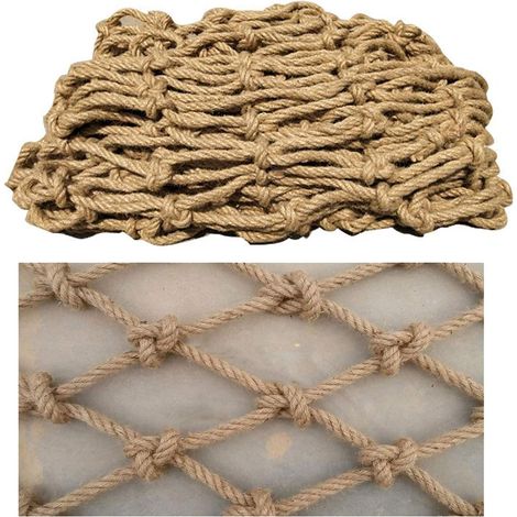 Handgewebtes, Alterungsbeständiges Gartennetz Aus Hanfseil. Sicherheitsnetz Aus Hanfseil, 12 Mm Durchmesser, 15 Cm Maschenweite.