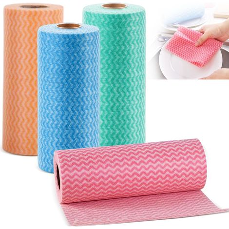 Cloth Packung Mit 4 Rollen Wiederverwendbarer, Nicht Gewebter Mehrzwecktücher Für Wohnzimmer, Küche Und Esstisch (blau, Grün, Orange, Rot)