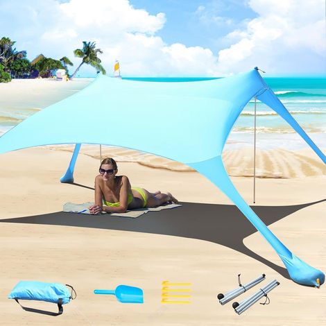 20-m-strandzelt, Uv-schutz Upf 50+, Für Den Außenbereich, 2 Stangen, Ideal Für Camping, Angeln, Garten, Picknicks, Strandabdeckung, Strapazierfähig, Für Blauen Sand