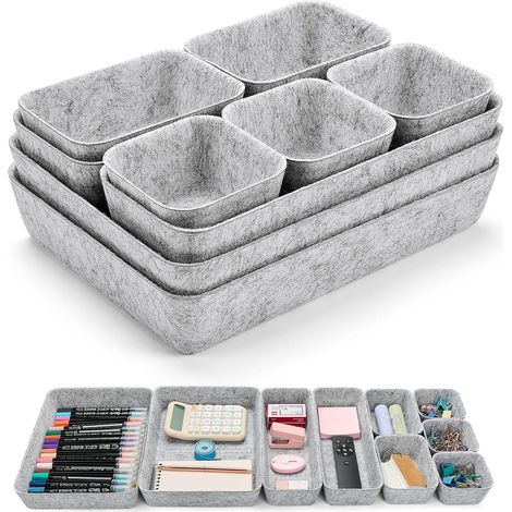 9-teiliger Filz-schubladenorganizer – Stapelbare Aufbewahrungsboxen Für Büro, Make-up, Schmuck, Schminktisch, Accessoires – Grauer Schubladeneinsatz, Büroaufbewahrungssystem, Organizer