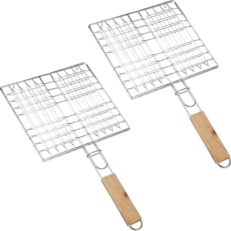 Universeller, Tragbarer Grillkorb Mit Holzgriff, Faltbarer Fischgrill Mit Abnehmbarem Holzgriff Für Grillabende Im Freien Und In Innenräumen, 2 Stück