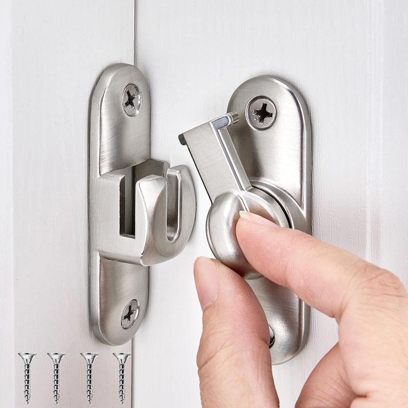 Schiebetürschloss 90/180 Grad, Robustes Innentürschloss Mit Schrauben, Stabilisierender Türhaken, Ideal Für Türen, Fenster, Schlafzimmer, Badezimmer, Sicherer Verschluss