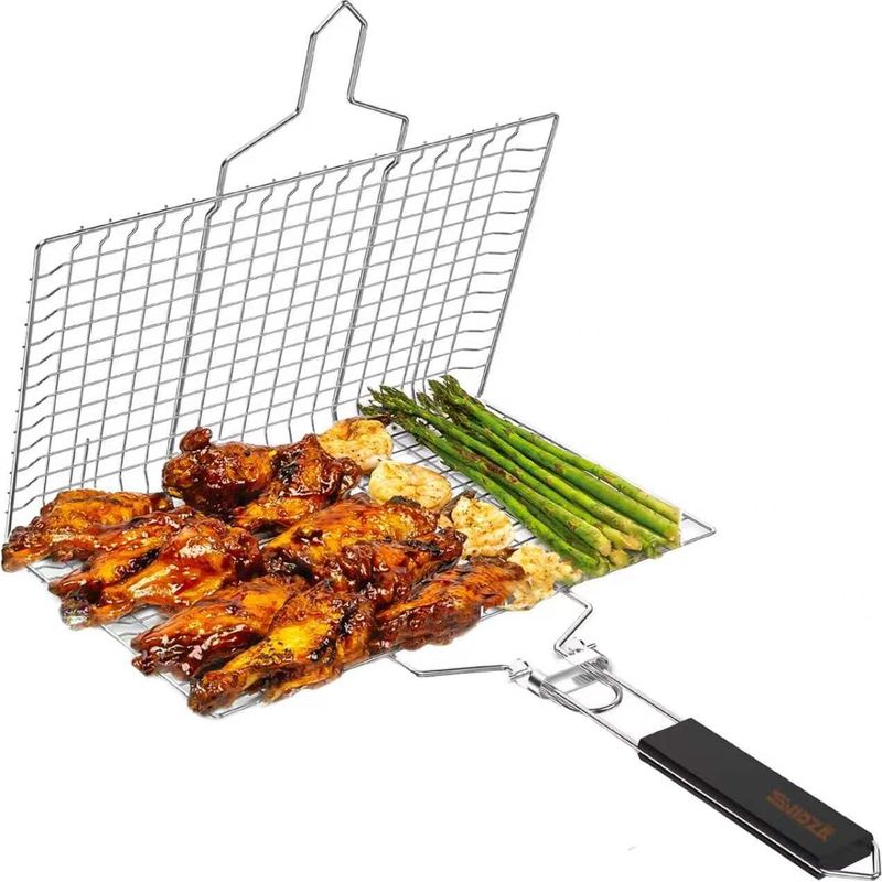 Faltbarer, Tragbarer Und Robuster Grillkorb Aus Edelstahl 304 Mit Abnehmbarem Griff Für Fisch, Gemüse, Garnelen Und Steaks
