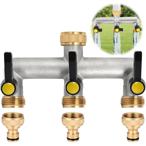 3-wege-wasserverteiler Aus Messing, 3/4"-dreifachhahn, 3-wege-verteilerhahn Zur Regulierung Und Absperrung Des Wasserdurchflusses, Gartenschlauchanschluss, Wasserverteiler, Garten