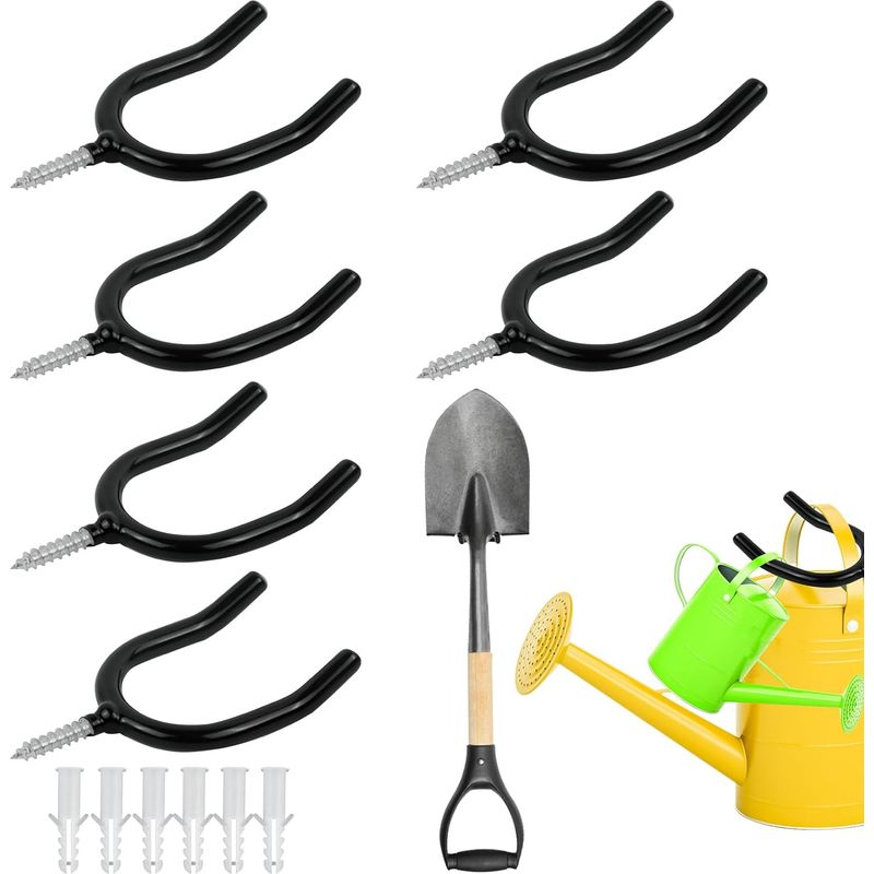 Wandmontierter Gartengerätehalter, Wand-werkzeugregal, Wandhalterung Für Besen, Mopp Und Gartengeräte, Metall, 6-teilig, Schwarz