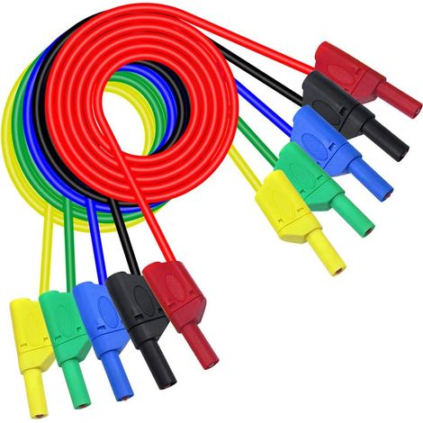 5-teiliges Bananenstecker-kabelset, Elektronisches Messleitungsset, 4-mm-bananenstecker, Sicherheitsbatterie, Flexibles Silikonkabel, 14 Awg, Verlängerungskabel, Multimeter-messleitungsset