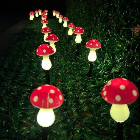 20er-pack Led-solar-mini-pilzleuchten Für Den Außenbereich, Rot, Warmweiß, Wasserdicht, Niedliche Solar-gartendekoration, Kleine Pilzleuchten Mit 8 Leuchtmodi. [klasse