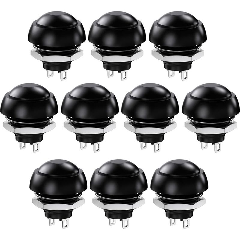 10 Spst 12mm Wasserdichte Momenttaster, Ein/aus, 3a/3v-5v-9v-12v-24v-230v Ac, Mini-rundtaster Ohne Verriegelung Für Autohupe, Computer (schwarz)