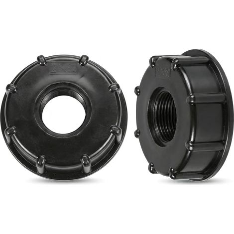 Set Mit 2 Tankadaptern (1000 L) S60x6 Auf 3/4-zoll-wasserhahnanschluss, Schwarzer Kunststoff-stopfen Für Regenwassernutzung, Standardanschluss Für Gartenbewässerung Und Tankventil