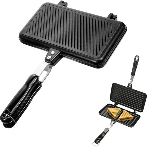 Doppelseitige Camping-bratpfanne – Aluminium – Toaster Und Sandwichmaker – Faltbares Waffeleisen Für Den Außenbereich, Grillabende Und Campingküche – Vielseitiger, Faltbarer Toaster Für Sandwiches