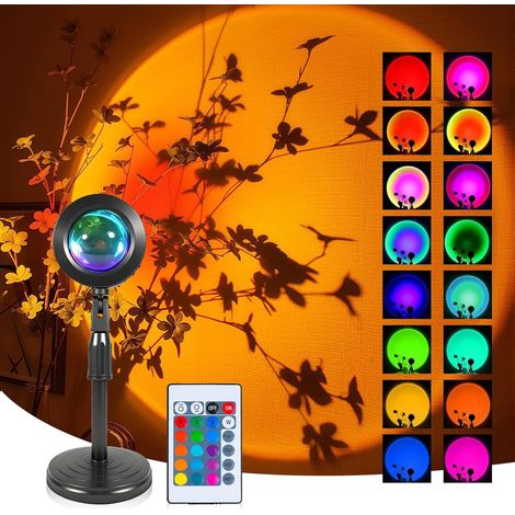 Sonnenuntergangsprojektorlampe Mit 16 Farben, Sonnenuntergangslampe, 360° Drehbare Sonnenuntergangslampe, Für Fotohintergrund, Schlafzimmer, Party [energieklasse F]