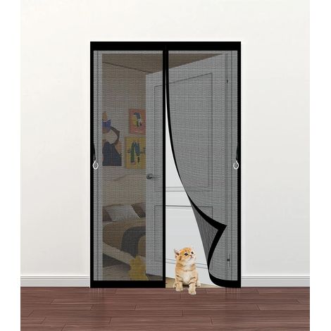 Dickes Moskitonetz Für Türen Und Fenster, 110 X 211 Cm, Starke Magnete, Automatischer Schließmechanismus, Selbstklebendes Moskitonetz Für Fenster, Balkone Und Terrassentüren, Schwarz